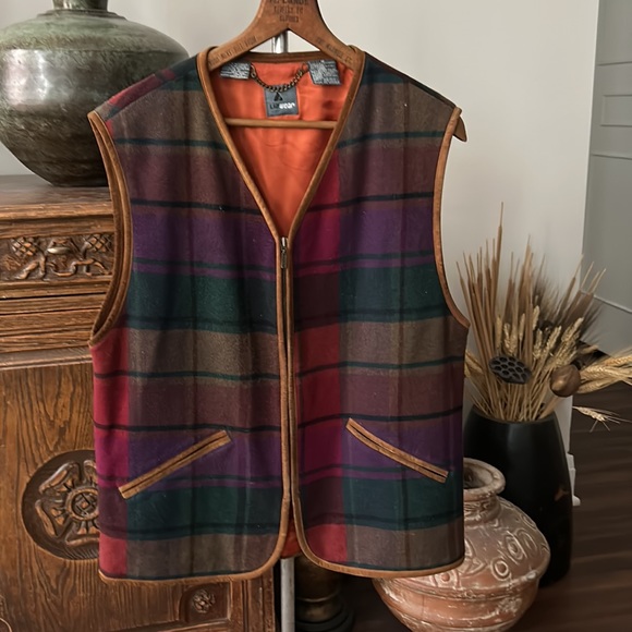 Vintage Liz Wear Plaid Country Western Vest Wool Blend - Picture 6 of 11